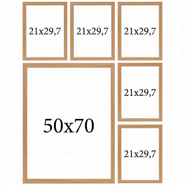 Sada fotorámečků plakáty 6 multirámů rámečky světle Hnědé 50x70 21x29,7