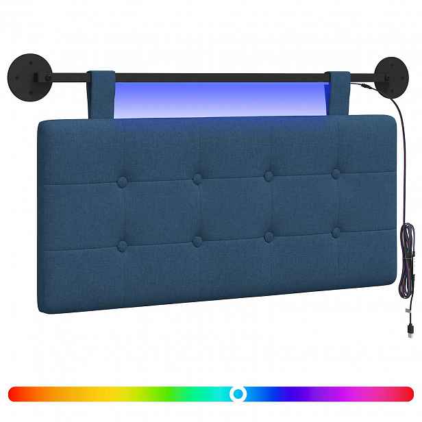vidaXL Závěsné čelo postele S LED osvětlením Modrá Textil
