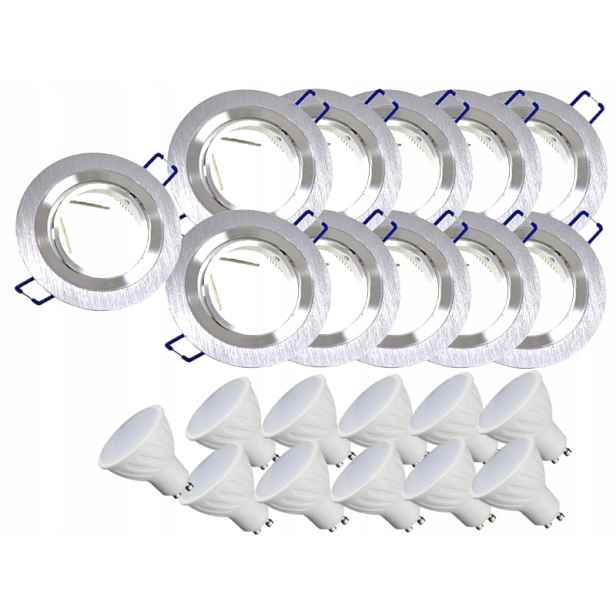11x Hliníková Lampa Inox Stropní Zapuštěná Led Žárovky 1,5W