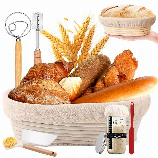 Ratanový Košík Na Kynutí Chleba Garování Kulatý Set Na Pečení