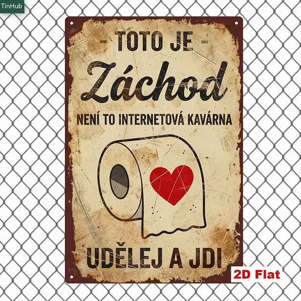 TEMU 2D plochá, 2D plochá 1ks Vintage česká toaletní cedule, 20X30Cm železná umělecká cedule, humorný citát "Tohle není internetová kavárna, prosím,