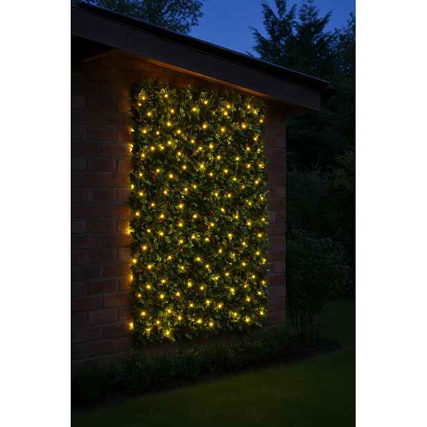 Umělý živý plot/zástěna z umělých cesmínových listů s osvětlením BestBerg / 2 x 1 m / 100 LED