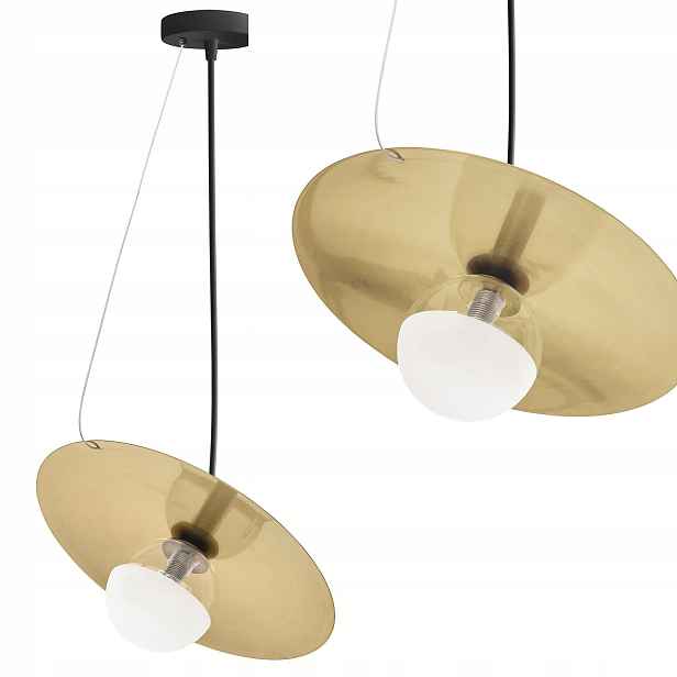Zlatá závěsná stropní lampa plochá, kovová, kulatá, 30 cm, E9