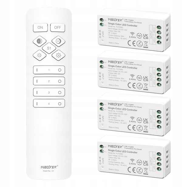 4X Ovladač Stmívač Dálkový Ovladač Zóny Mono MiBOXER 576W Bílý C1 FUT036S