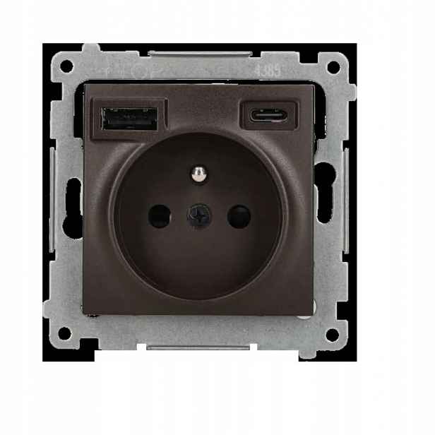 Bronzová elektrická zásuvka s nabíječkou pro telefony 2xUSB Kontakt Simon54