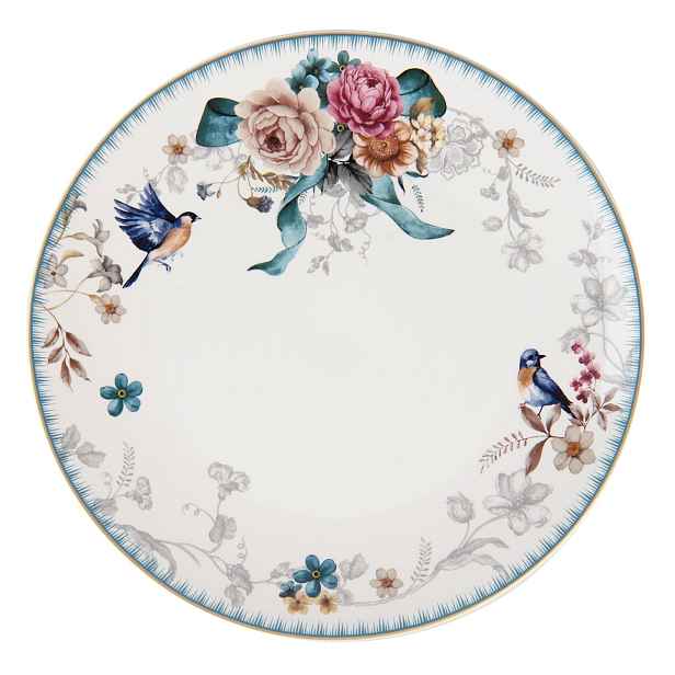 Jídelní talíř s motivem květin a ptáčka Pivoine - Ø 26*2 cm Clayre & Eef