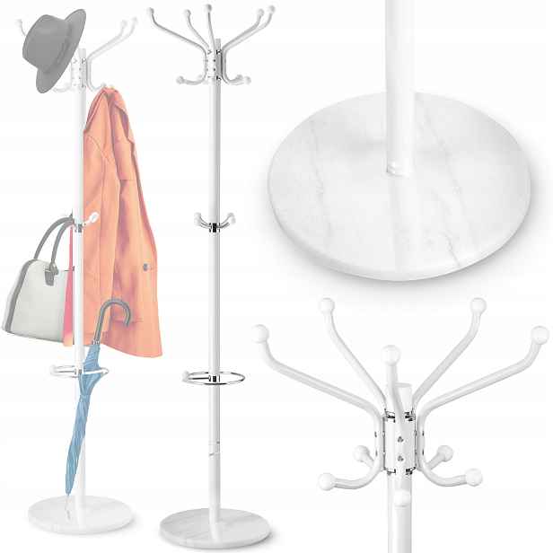 Massido MS-841 Stojanový věšák na oblečení, 14 háčků, 176 cm, bílý