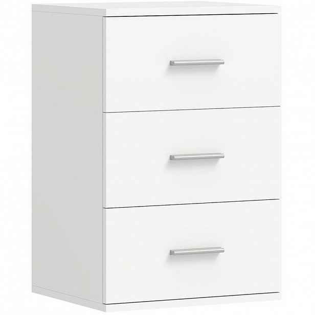 OKWISH NOČNÍ stolek 40/35/60 cm bílý z MDF se 3 zásuvkami a proti převrácení