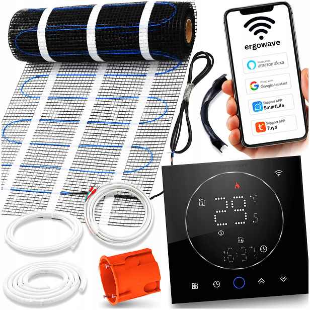 Vyhřívací Podložka Výkonná Sada Podlahové Vytápění 160W 3m2 Wifi Termostat