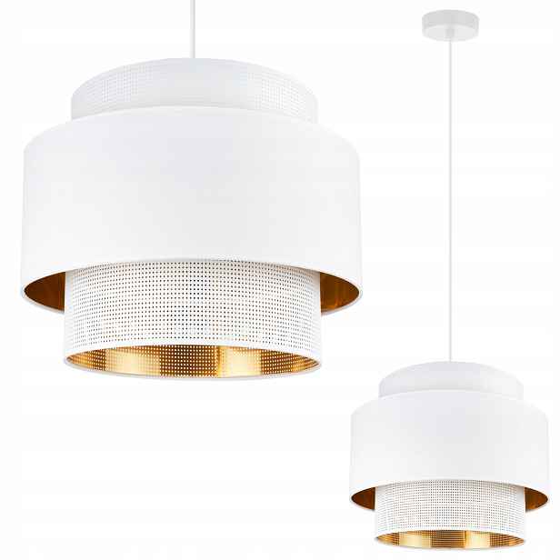 Závěsná Stropní Lustrová Lampa S Velkým Síťovaným Stínidlem, Bílá, Zlatá, E27