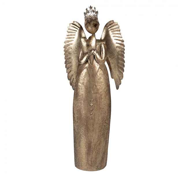 Zlatá antik kovová veliká dekorace anděl se srdcem Christmas Angel - 52*22*144 cm Clayre & Eef