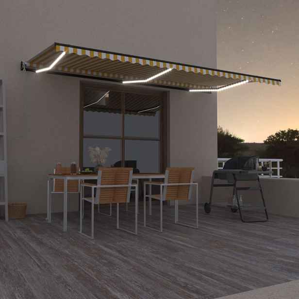 Automatická markýza s LED a senzorem větru 500x350 cm Dekorhome Bílá / žlutá