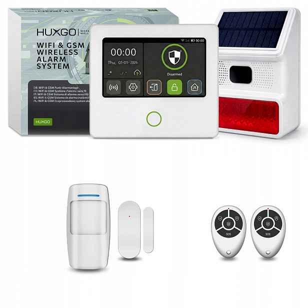 Bezdrátový alarm WiFi Gsm 4G s Tuya, Huxgo HXA502 W venkovní siréna