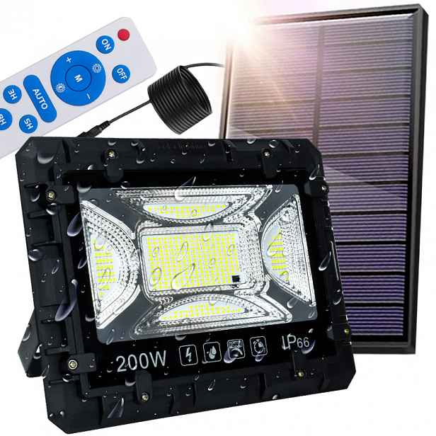 Silný solární Led halogenový zářič 200W Venkovní lampa Dálkový Ovladač Panel