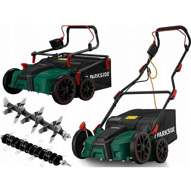Vertikutátor Elektrický Provzdušňovač 1800W Parkside XL 36 cm 2v1 Výkonný Set