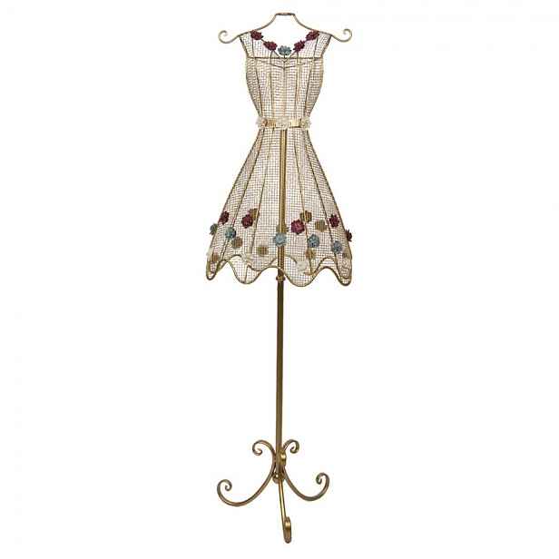 Zlatá kovová figurína se zdobnými šaty s květy Mannequin - 42*28*151 cm Clayre & Eef