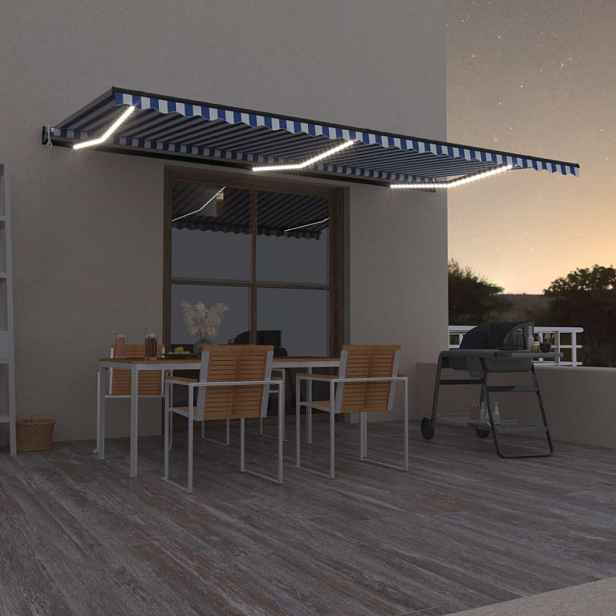 Automatická markýza s LED a senzorem větru 500x350 cm Dekorhome Bílá / modrá