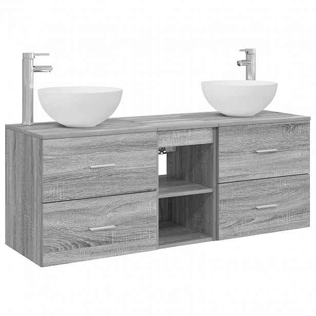 vidaXL Sada koupelnových skříněk 3 ks Šedý Sonoma 129 x 35 x 80 cm