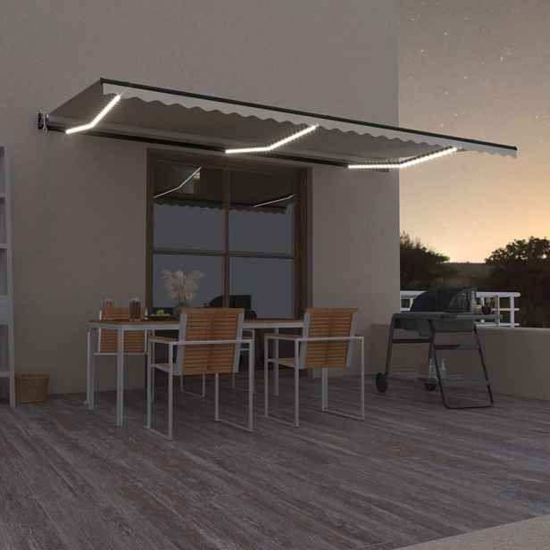 Automatická markýza s LED a senzorem větru 450x350 cm Dekorhome Krémová