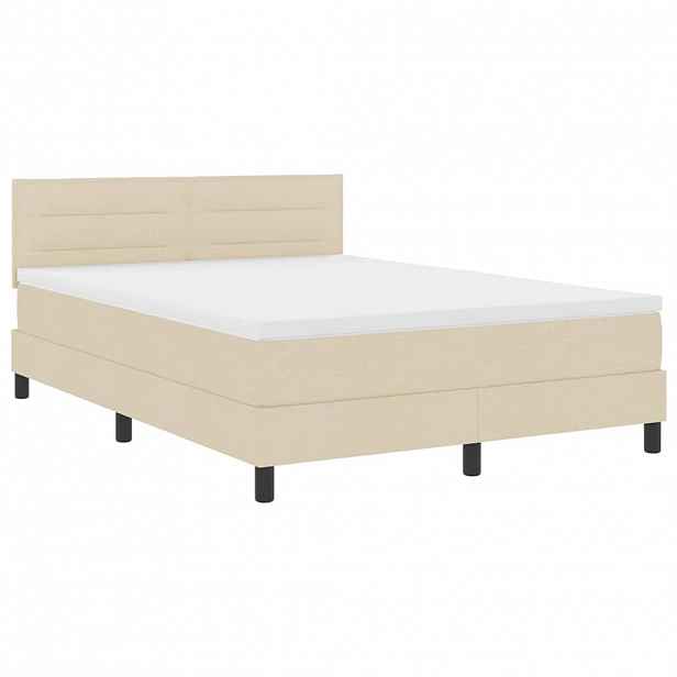 vidaXL Postel s boxspringem s LED pásky Krémová 140 x 190 cm textil
