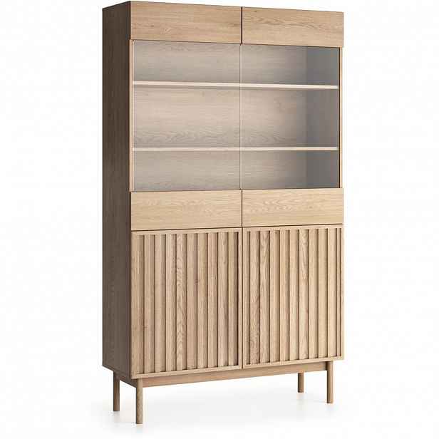 Beautysofa VITRÍNA Sapporo se 2 skleněnými dvířky, 106 cm, dub Cremona