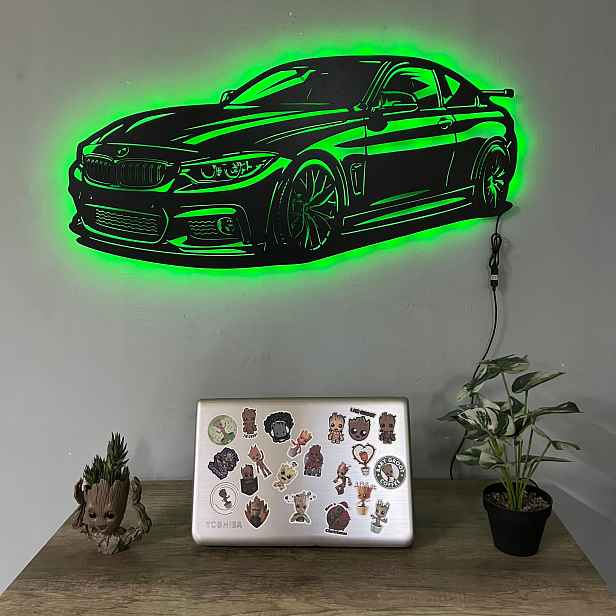 Bmw M4 F32 Noční Lampa Led Obraz Dřevěný 3D Dárek Rgb dálkové ovládání