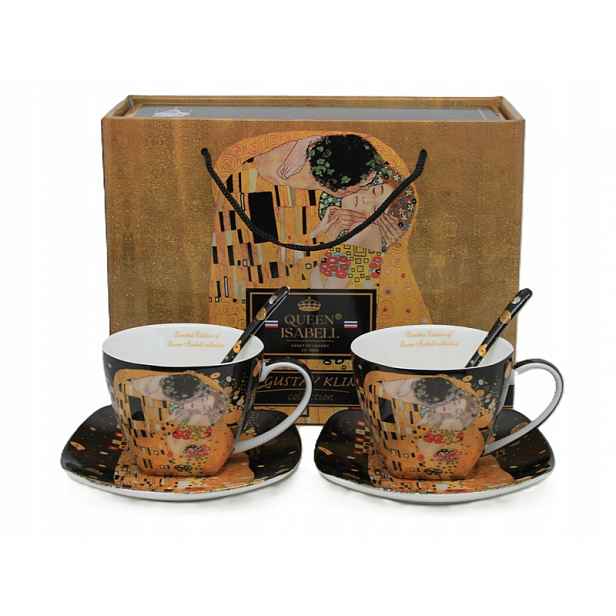 Exkluzivní sada porcelánových šálků Gustav Klimt „Polibek“ lžičky