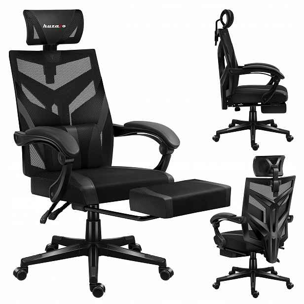 Herní kancelářská židle Huzaro černá otočná ergonomická s podnožkou