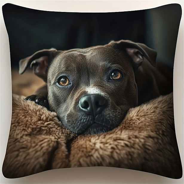 TEMU 1 ks Moderní povlak na polštář s potiskem Staffordshire Bull Terriera, měkká a pohodlná krátká plyšová látka, jednostranný potisk, 17,7 x 17,7
