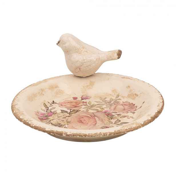 Béžové keramické krmítko pro ptáčky s růžemi Rosien M - Ø 21*10 cm  Clayre & Eef