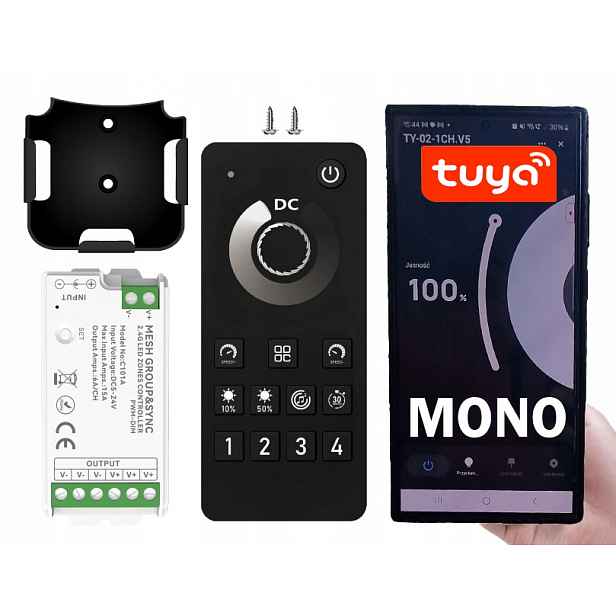 Ovladač Dálkový Ovladač Rádiový stmívač pro Led pásky Cob Mono Bt Tuya 4 Zóny