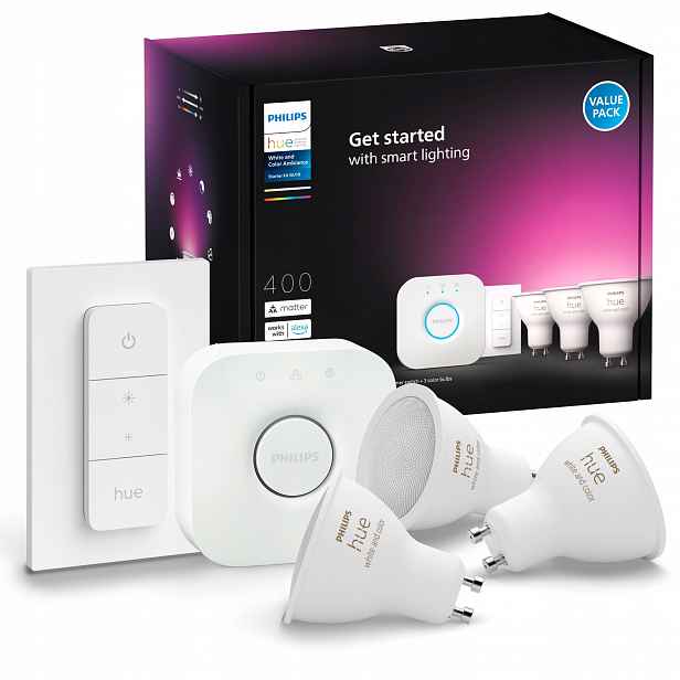 Led žárovka Philips Hue GU10 4.2W Rgb Smart 3 ks můstek Bridge Dálkový Ovladač