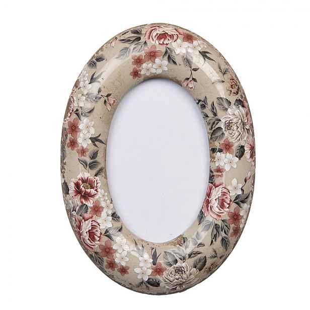 Oválný fotorámeček s keramickým okrajem s květy Floria - 13*3*18 cm / 9*13 cm Clayre & Eef