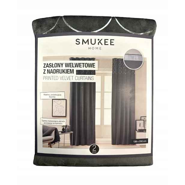 Velurové záclony na průchodkách s potiskem 138 x 250 cm Šedé 2 ks