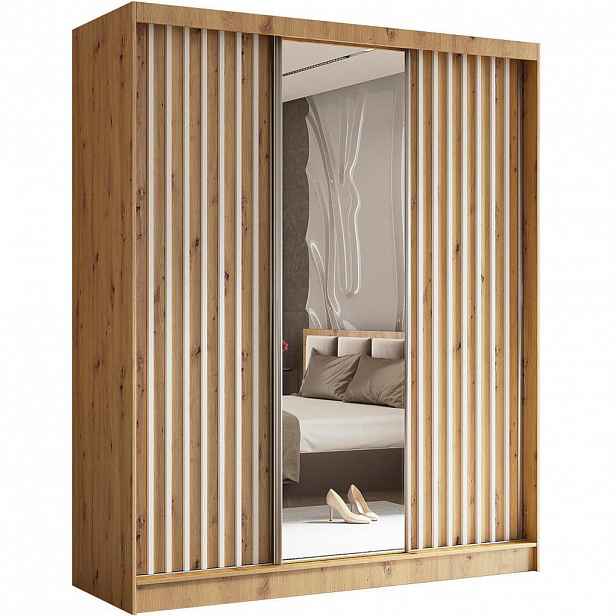 Beautysofa SKŘÍŇ s posuvnými dveřmi Helix 180/216/61 dub Artisan + bílá