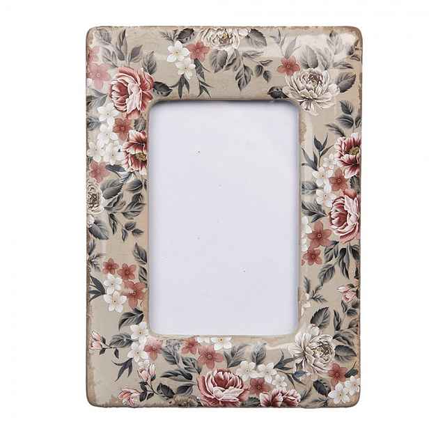 Fotorámeček s keramickým okrajem s květy Floria - 13*2*18 cm / 9*13 cm Clayre & Eef