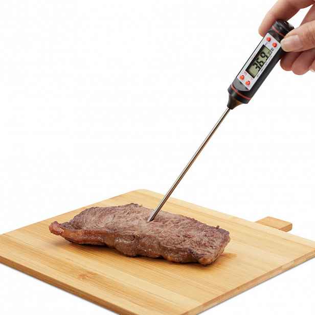 Relaxdays TEPLOMĚR Stříbrný digitální nerezová sonda LCD do 300 °C