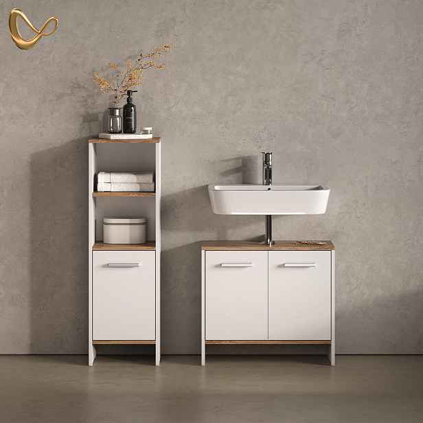 Livinity® SESTAVA KOUPELNOVÉHO NÁBYTKU Amalfi, Bílá/Zlatý mocný dub, 2dílná