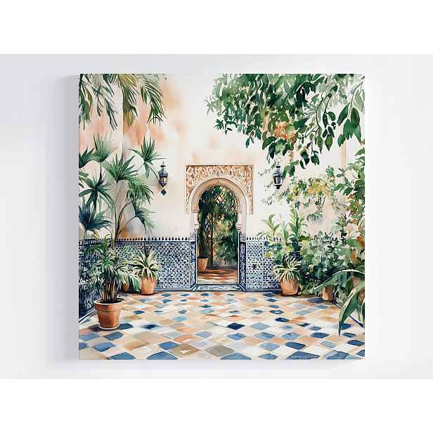 Obraz Na Plátně Canvas Nádvoří Patio Mozaika Arabský Oblouk Maroko 50x50