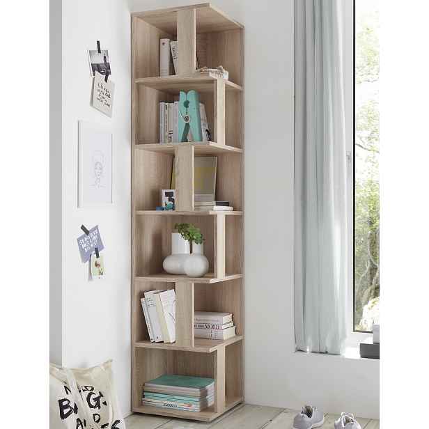 Rohový regál s přihrádkami Corner Shelf, dub sonoma