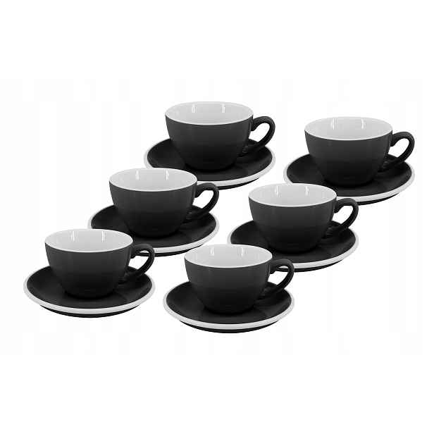 Set 6 ks Cappuccino šálek s podšálkem Roma, 180 ml, černý