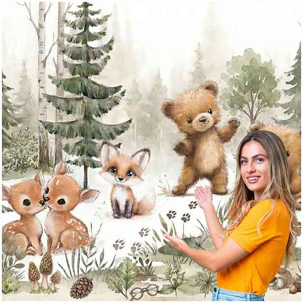 Fototapeta Pro Děti Les Zvířata Medvídci Srnky 196x260 DD20F