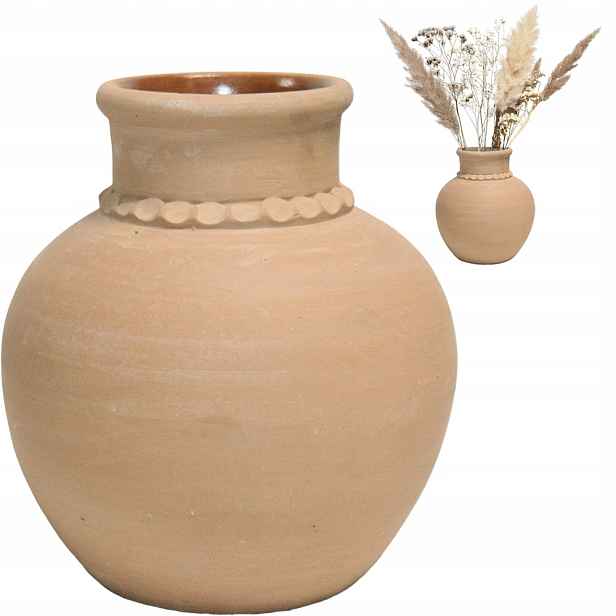 Hliněná Váza 25 cm velká terakota na květiny kytice tulipánů růže boho