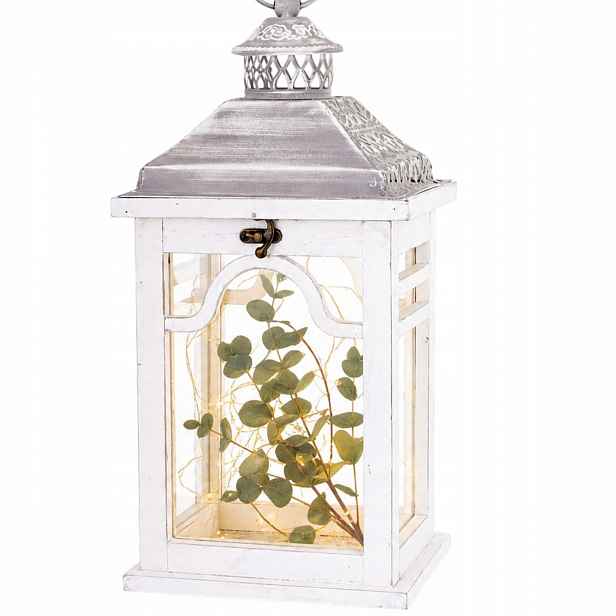 Stylový rustikální dřevěný lampion, bílý svícen, velká lucerna 38 Cm