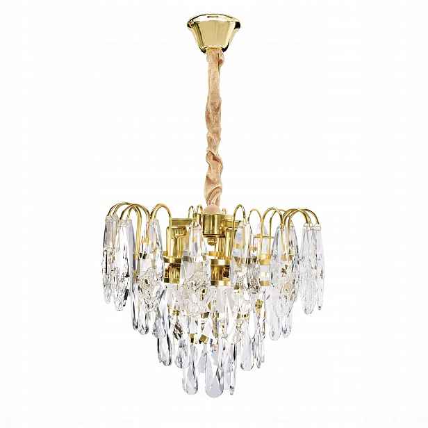 Závěsná lampa Zlatá Křišťálová Kaskáda 3x E14 Glamour 30 cm Toolight