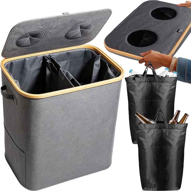 Nádoba na lahve 140L Skládací koš na recyklaci s rukojetí a 2 sáčky