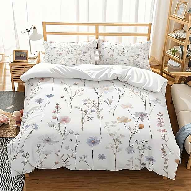 TEMU 3dílná sada povlečení na přikrývku, elegantní botanický květinový , ležérní a elegantní styl, obsahuje 1 povlak na přikrývku a 2 povlaky na