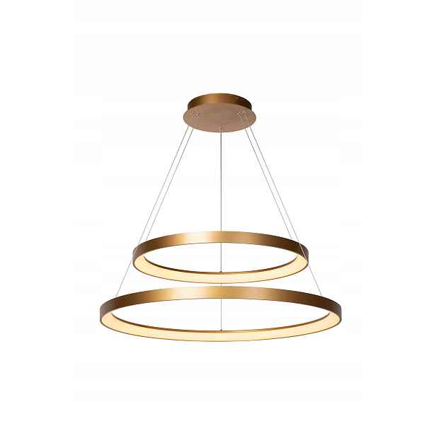 Závěsná Led lampa dvojitá zlatá kulatá 78 cm teplá barva do obývacího pokoje Lucide