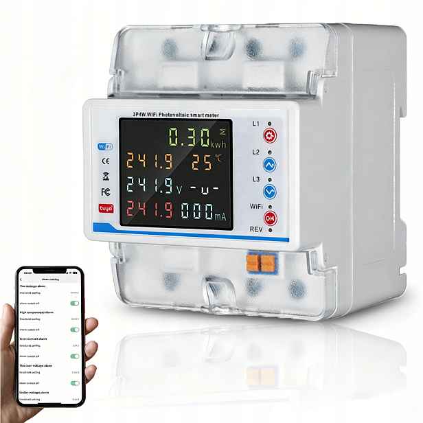 Měřič energie 3-fázový 100 A WiFi Din 35 mm obousměrný LCD