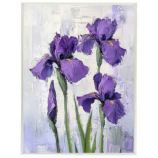 Plakát Rámeček Hliníkový Olej Impasto Příroda Zahrada Fialové Kosatce 60x80